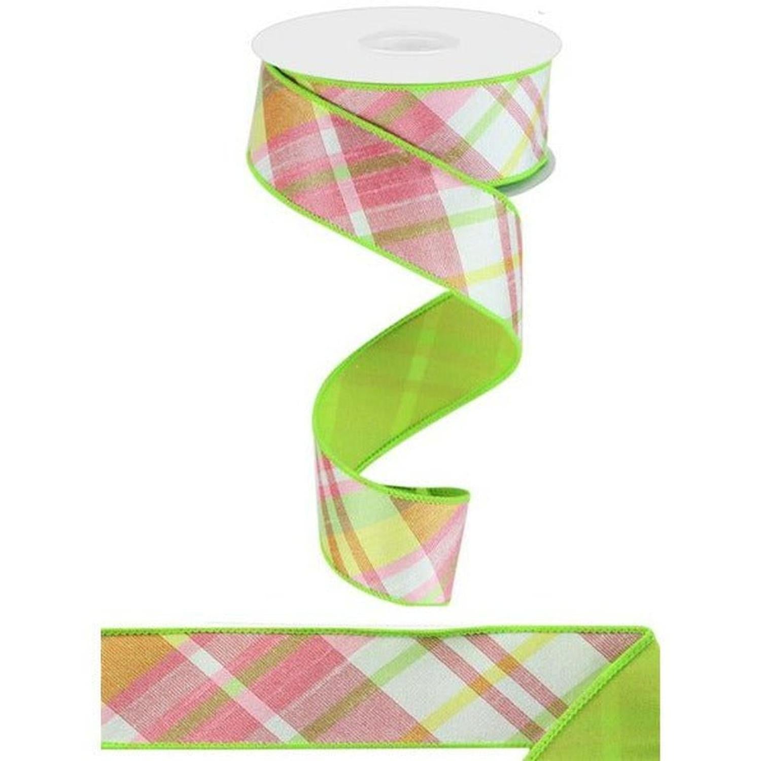 Shop For 1.5" Diagonal Plaid Fused Ribbon: Spring Green (10 Yards) at Michelle's aDOORable Creations