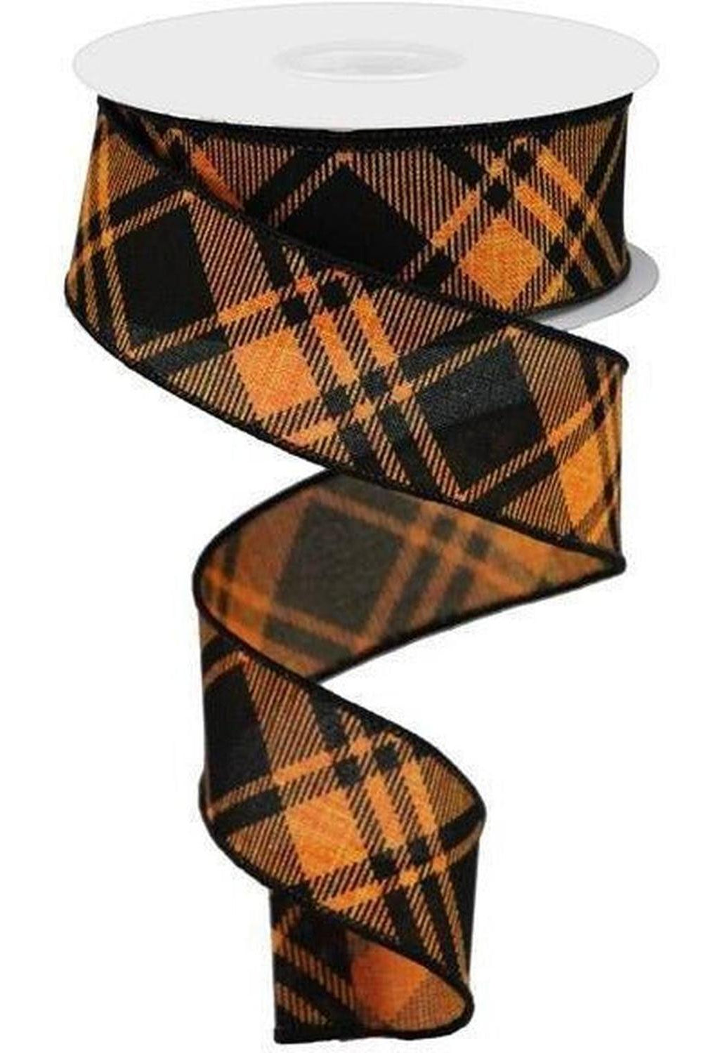 Shop For 1.5" Diagonal Stripe and Check Ribbon: Orange (10 Yards) at Michelle's aDOORable Creations