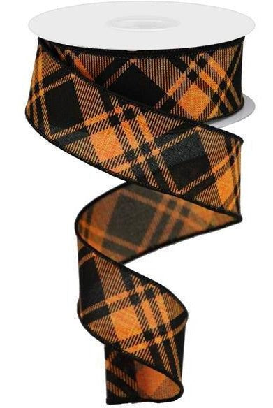 Shop For 1.5" Diagonal Stripe and Check Ribbon: Orange (10 Yards) at Michelle's aDOORable Creations