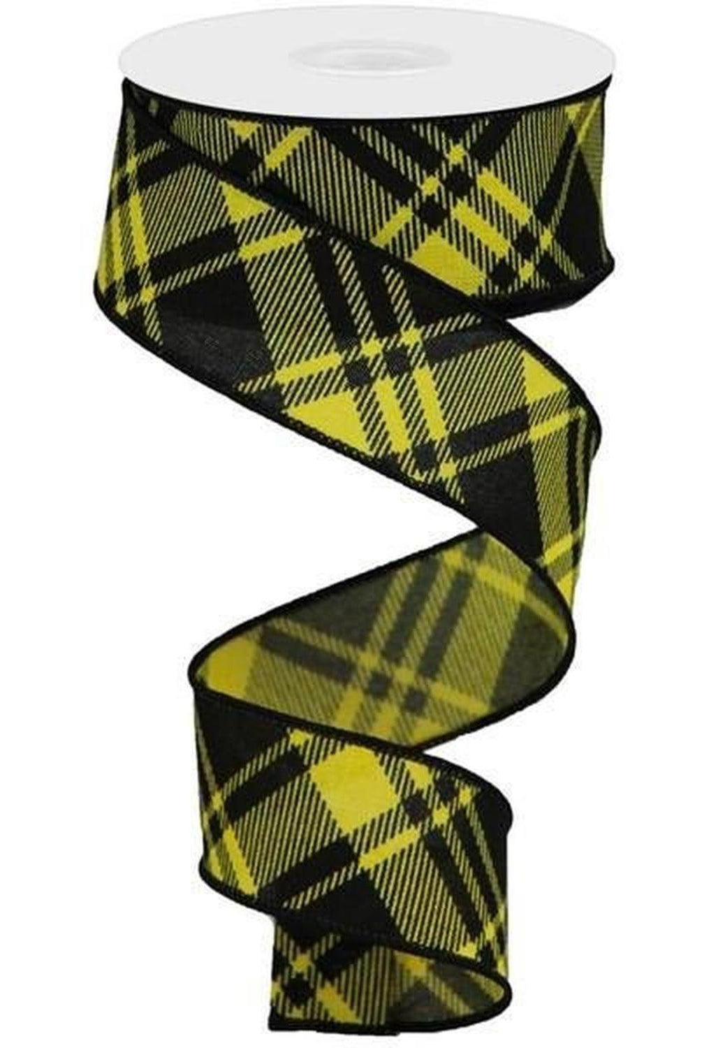 Shop For 1.5" Diagonal Stripe & Check Ribbon: Yellow (10 Yards) at Michelle's aDOORable Creations