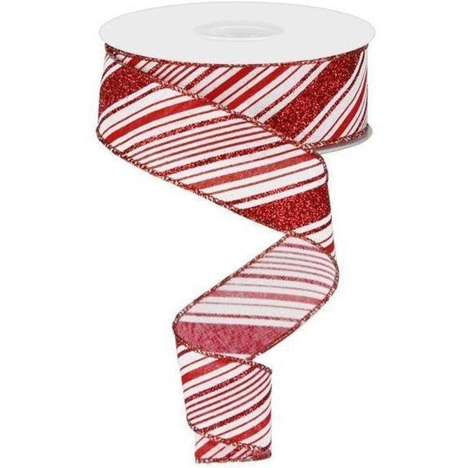 Shop For 1.5" Diagonal Stripes Ribbon: Red (10 Yards) at Michelle's aDOORable Creations