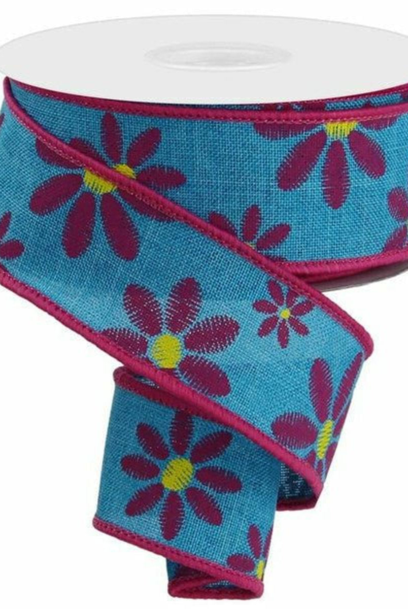 Shop For 1.5" Embroidered Daisy Ribbon: Light Teal (10 Yards) at Michelle's aDOORable Creations