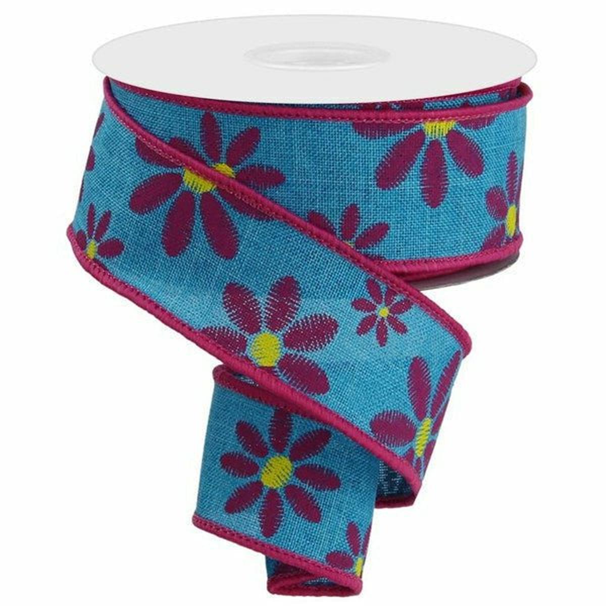 Shop For 1.5" Embroidered Daisy Ribbon: Light Teal (10 Yards) at Michelle's aDOORable Creations