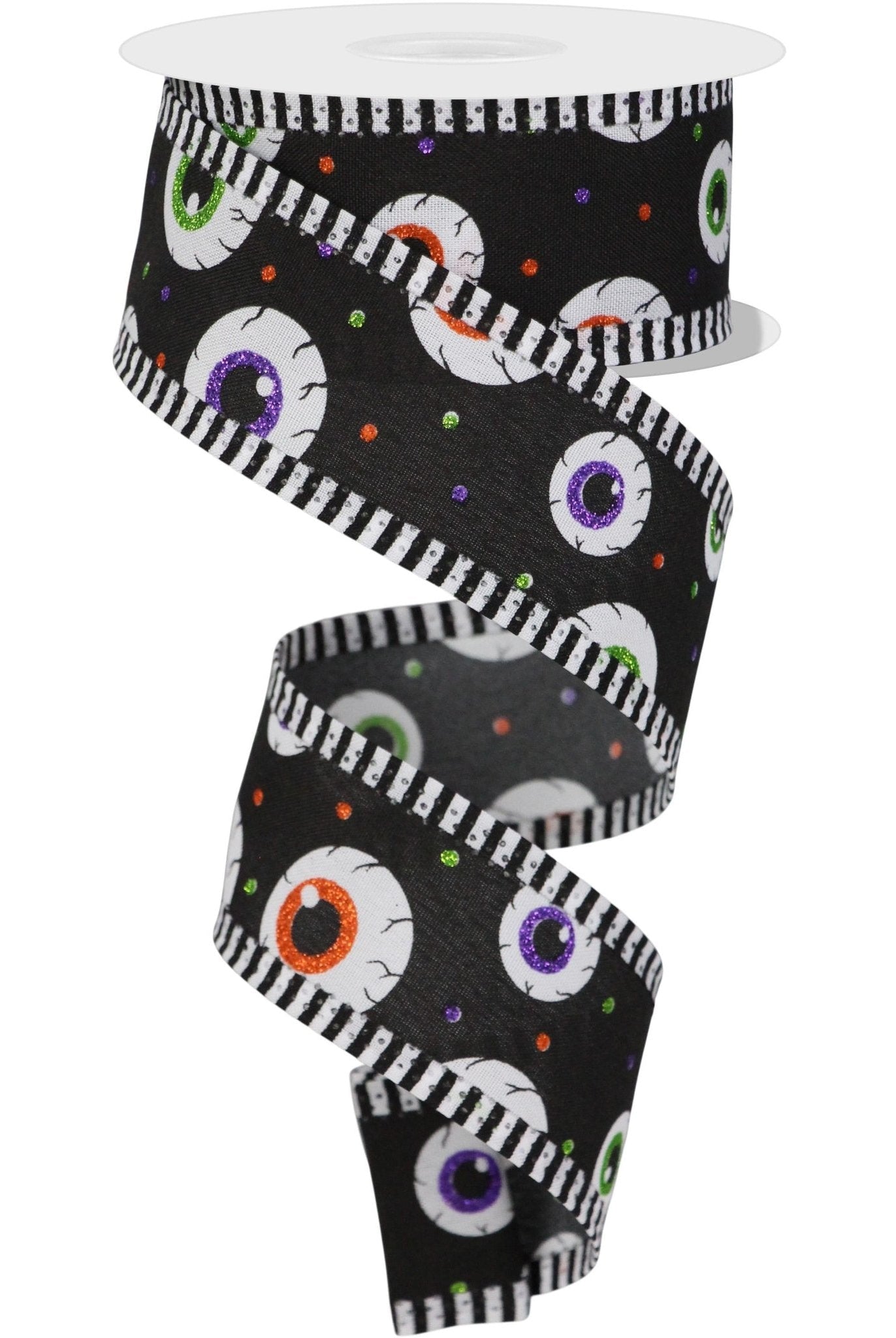 Shop For 1.5" Eyeball Striped Edge Ribbon: Black (10 Yards) at Michelle's aDOORable Creations