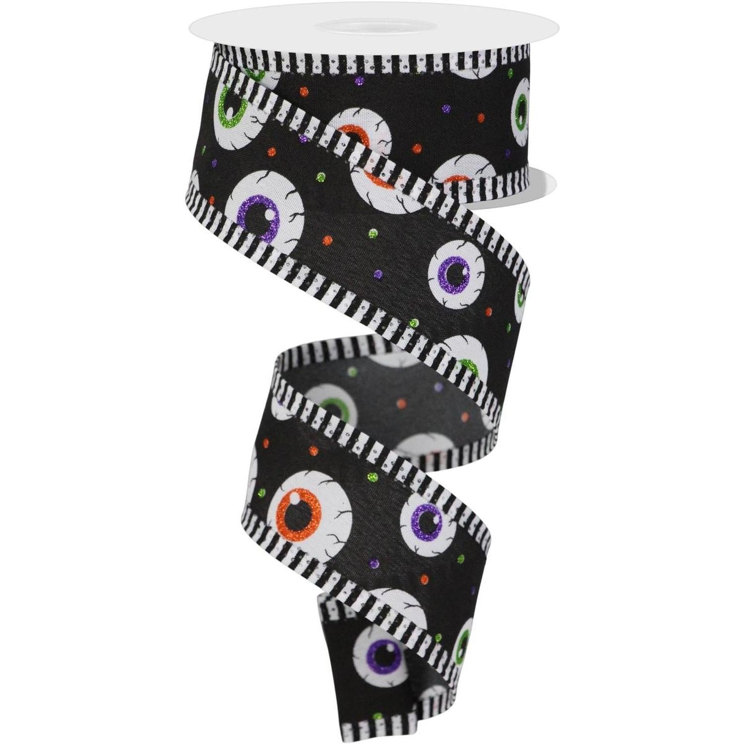 Shop For 1.5" Eyeball Striped Edge Ribbon: Black (10 Yards) at Michelle's aDOORable Creations