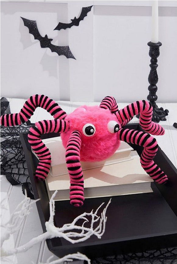 15" Faux Fur Spider Wreath Accent: Pink & Black - Michelle's aDOORable Creations - Halloween Decor