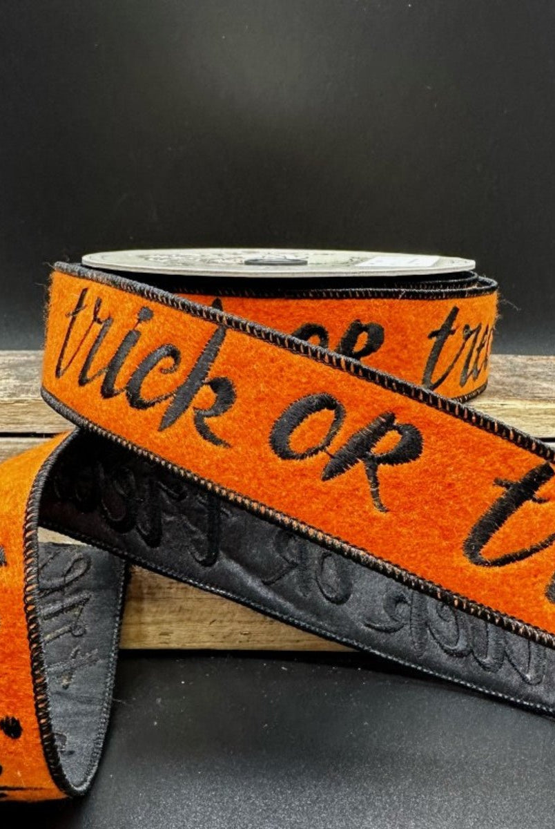 Shop For 1.5" Felt Trick or Treat Ribbon: Orange (10 Yards) at Michelle's aDOORable Creations