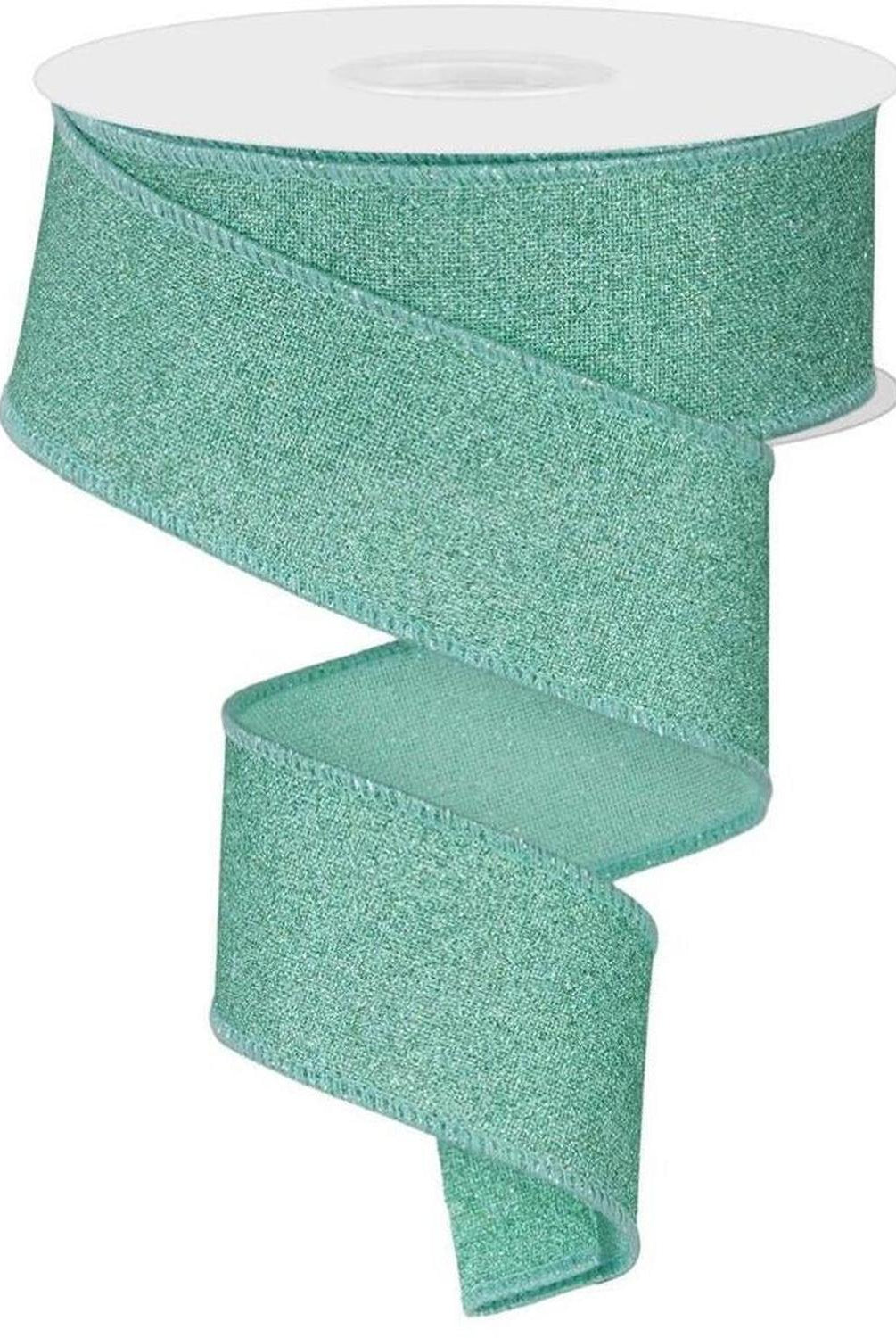 Shop For 1.5" Fine Glitter on Royal Ribbon: Mint Green (10 Yards) at Michelle's aDOORable Creations