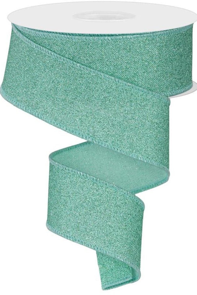 Shop For 1.5" Fine Glitter on Royal Ribbon: Mint Green (10 Yards) at Michelle's aDOORable Creations