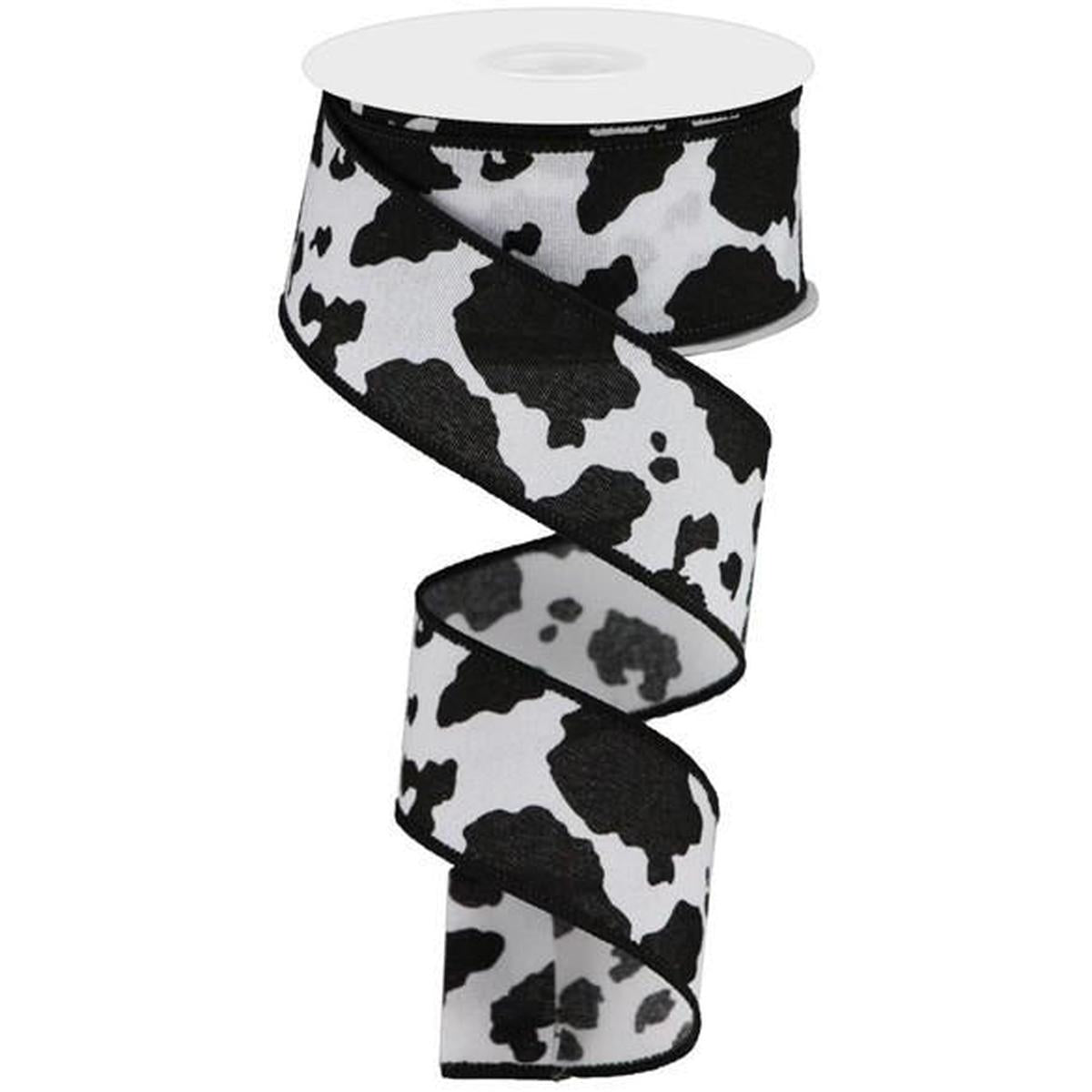Shop For 1.5" Fuzzy Cow Print Ribbon: Black & White (10 Yards) at Michelle's aDOORable Creations