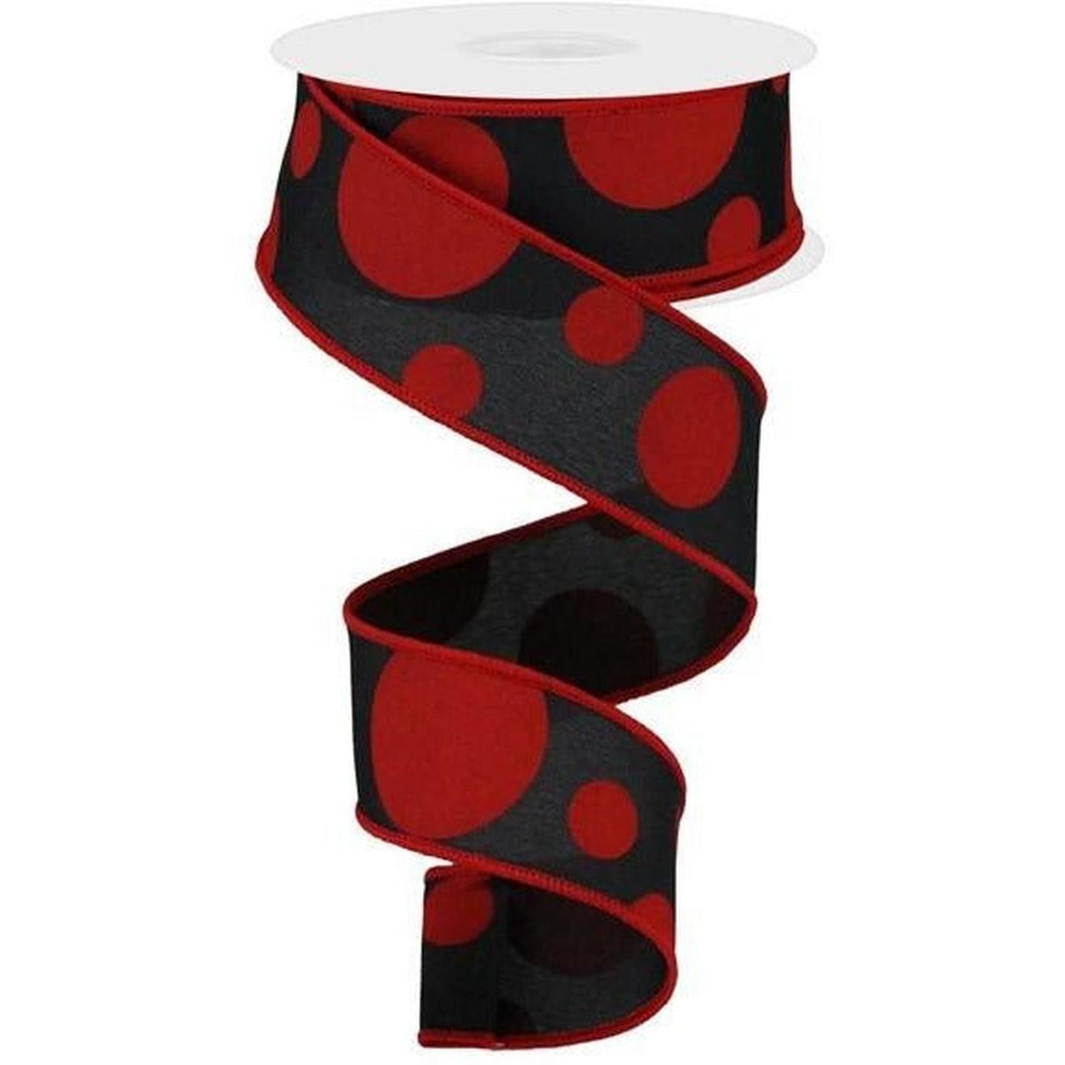 Shop For 1.5" Giant Three Size Polka Dot Ribbon: Black & Red (10 Yards) at Michelle's aDOORable Creations