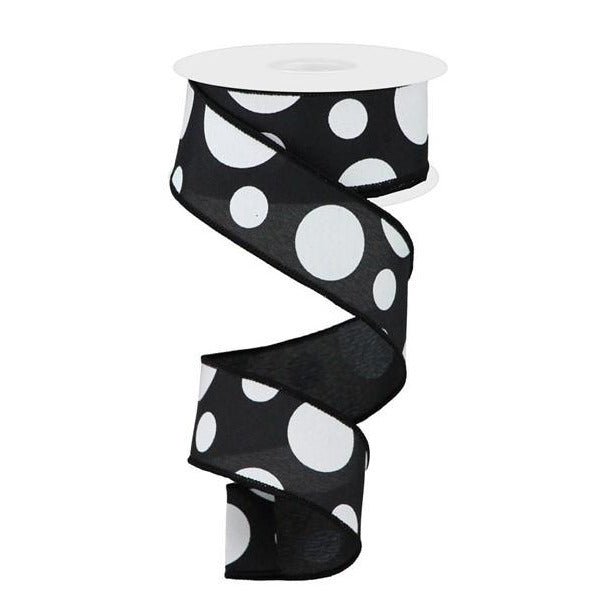 Shop For 1.5" Giant Three Size Polka Dot Ribbon: Black/White (10 Yards) at Michelle's aDOORable Creations