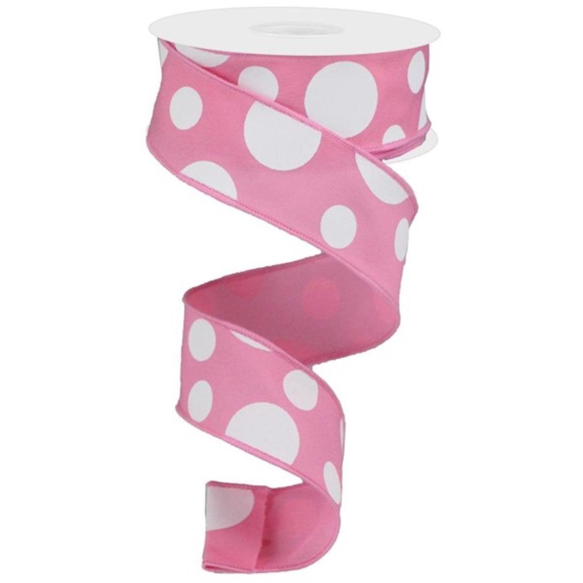 Shop For 1.5" Giant Three Size Polka Dot Ribbon: Pink & White (10 Yards) at Michelle's aDOORable Creations