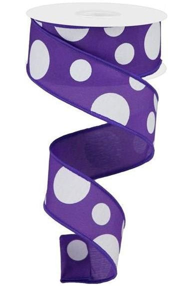 1.5" Giant Three Size Polka Dot Ribbon: Purple (10 Yards) - Michelle's aDOORable Creations - Wired Edge Ribbon