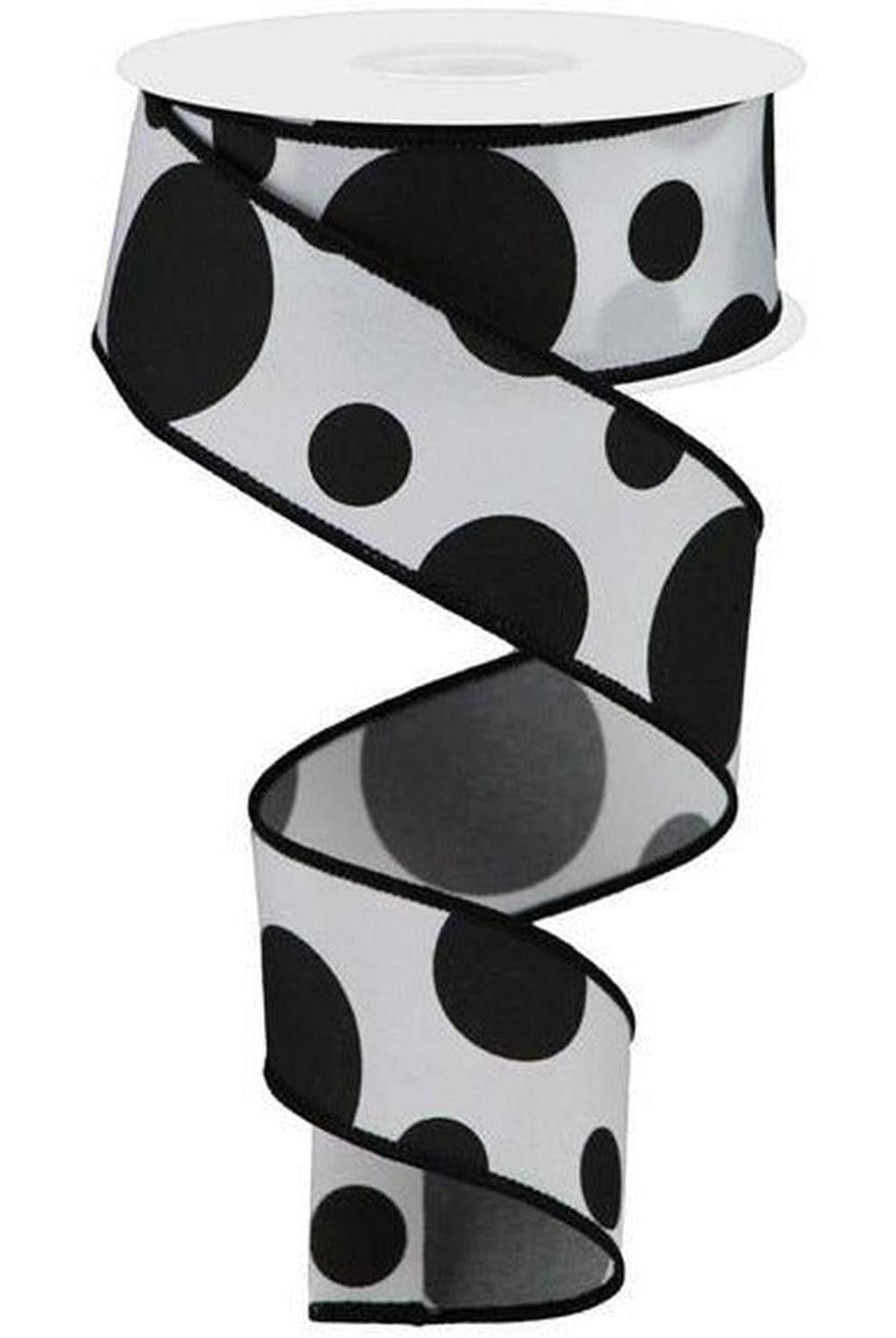 1.5" Giant Three Size Polka Dot Ribbon: White/Black (10 Yards)