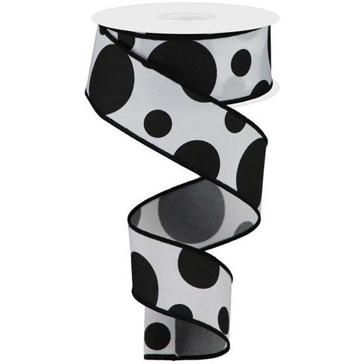 Shop For 1.5" Giant Three Size Polka Dot Ribbon: White/Black (10 Yards) at Michelle's aDOORable Creations