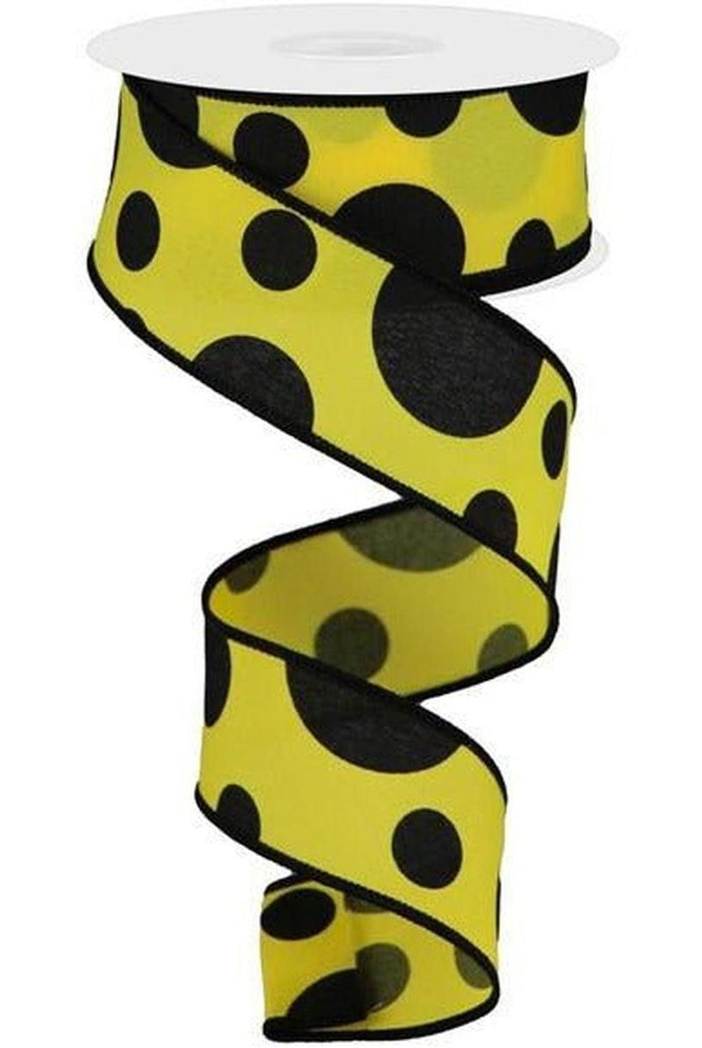 1.5" Giant Three Size Polka Dot Ribbon: Yellow & Black (10 Yards)