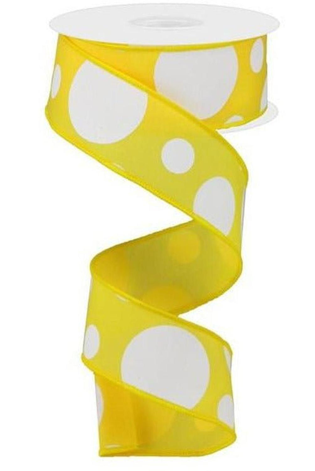 1.5" Giant Three Size Polka Dot Ribbon: Yellow & White (10 Yards)