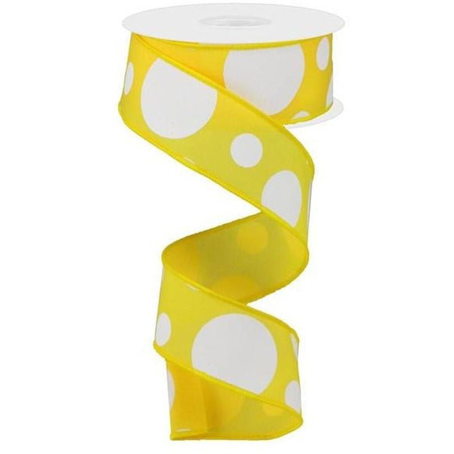 Shop For 1.5" Giant Three Size Polka Dot Ribbon: Yellow & White (10 Yards) at Michelle's aDOORable Creations