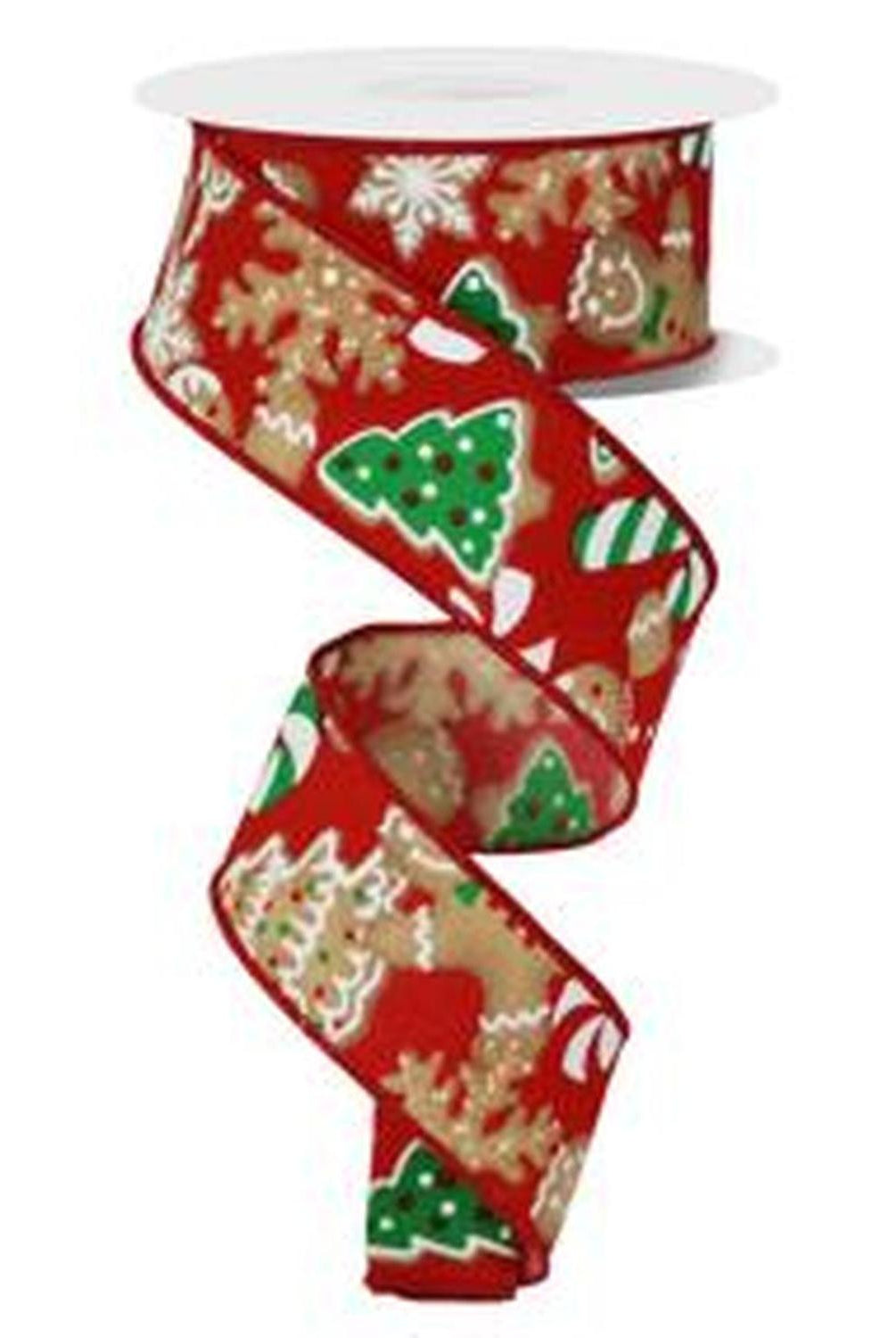 1.5" Gingerbread Cookies Ribbon: Red (10 Yards)