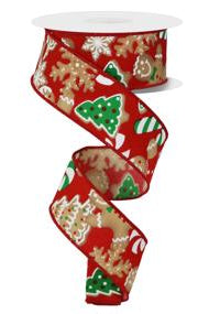 Shop For 1.5" Gingerbread Cookies Ribbon: Red (10 Yards) at Michelle's aDOORable Creations