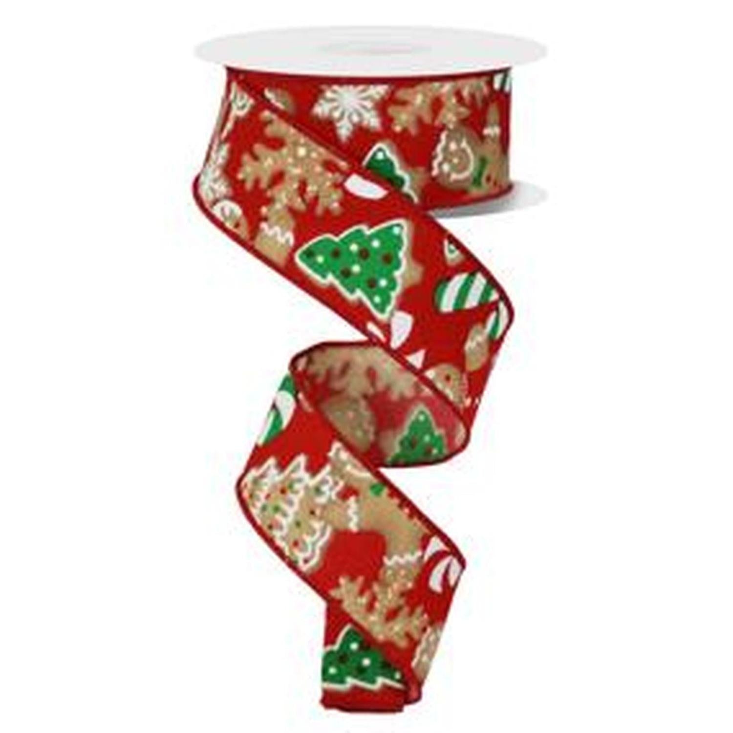 Shop For 1.5" Gingerbread Cookies Ribbon: Red (10 Yards) at Michelle's aDOORable Creations