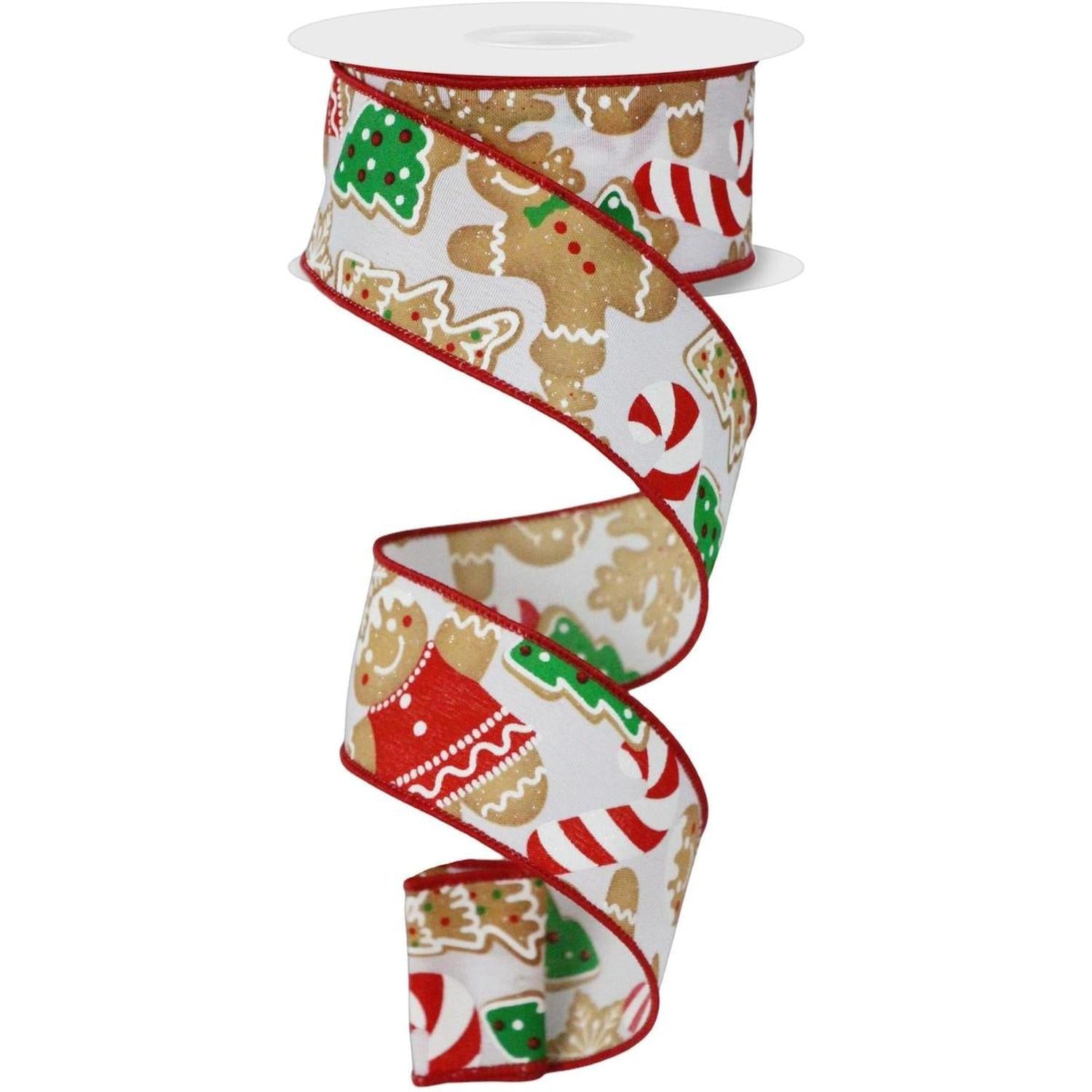 1.5" Gingerbread Cookies Ribbon: White (10 Yards)