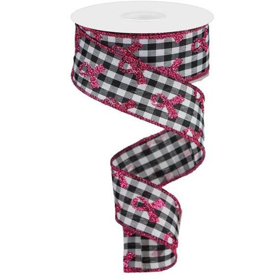 Shop For 1.5" Gingham Cancer Ribbon: Black (10 Yards) at Michelle's aDOORable Creations