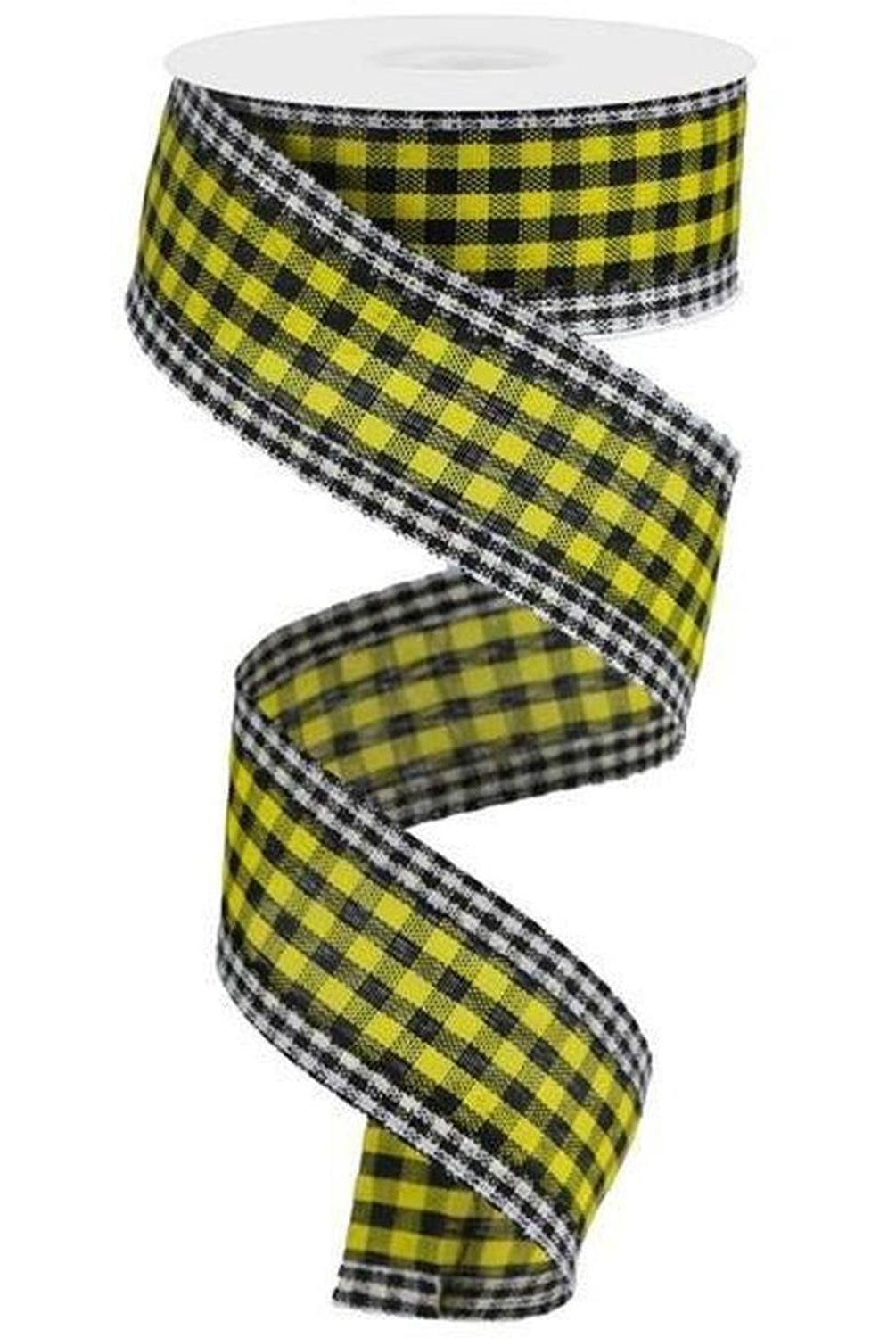 1.5" Gingham Check Edge Ribbon: Yellow/Black (10 Yards)