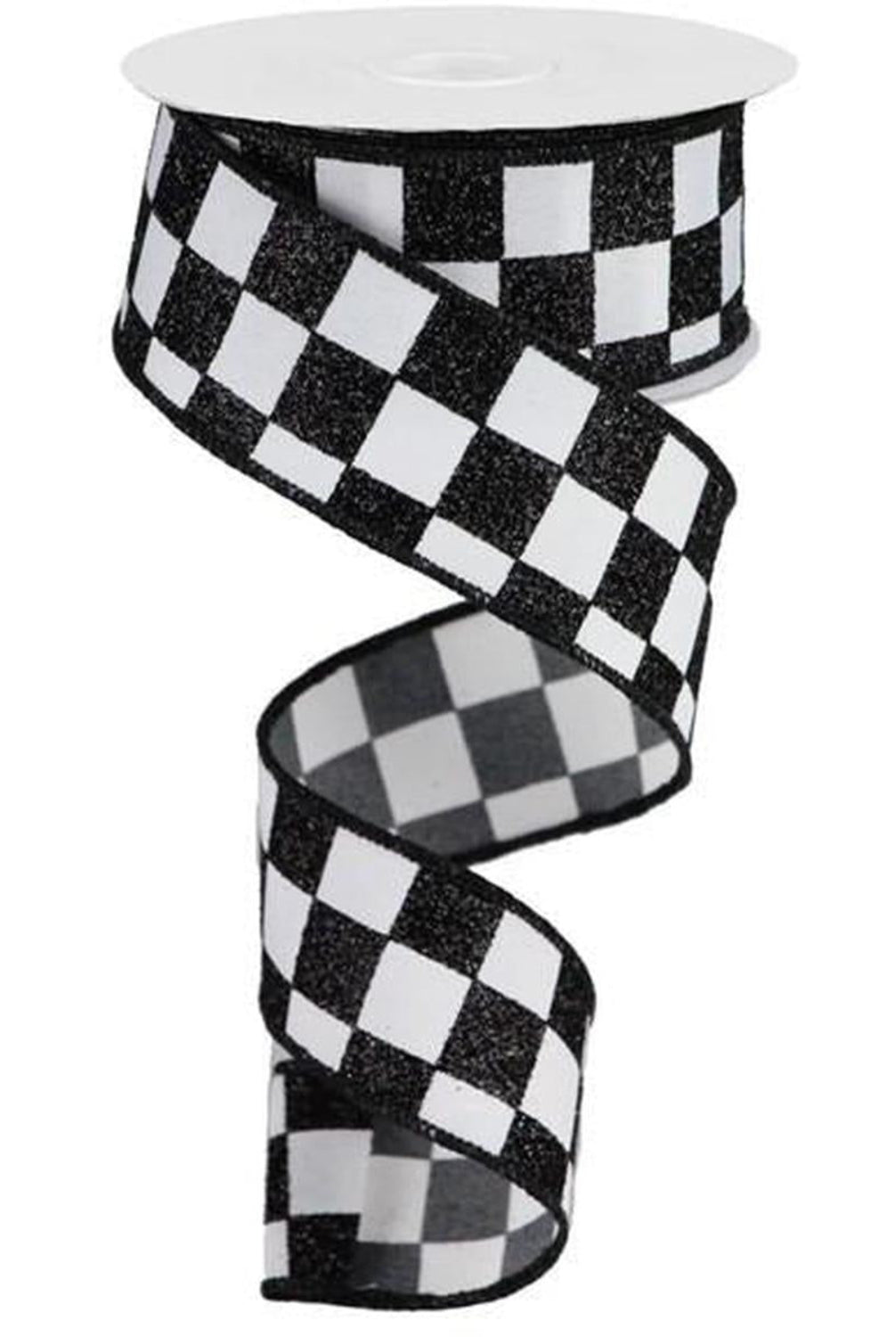 1.5in Print Glitter Check Ribbon: Black (10 Yards)