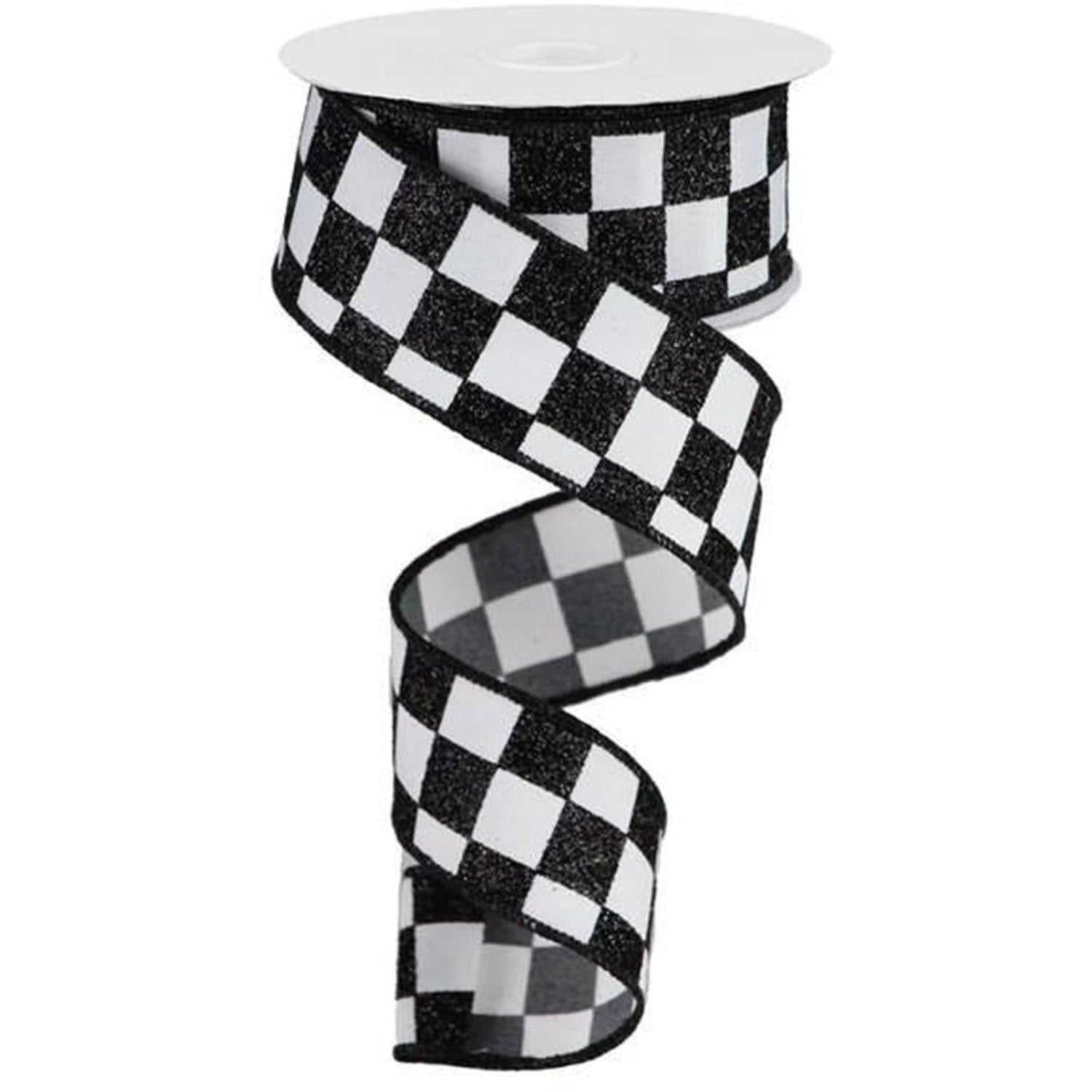 Shop For 1.5" Glitter Check Ribbon: Black (10 Yards) at Michelle's aDOORable Creations
