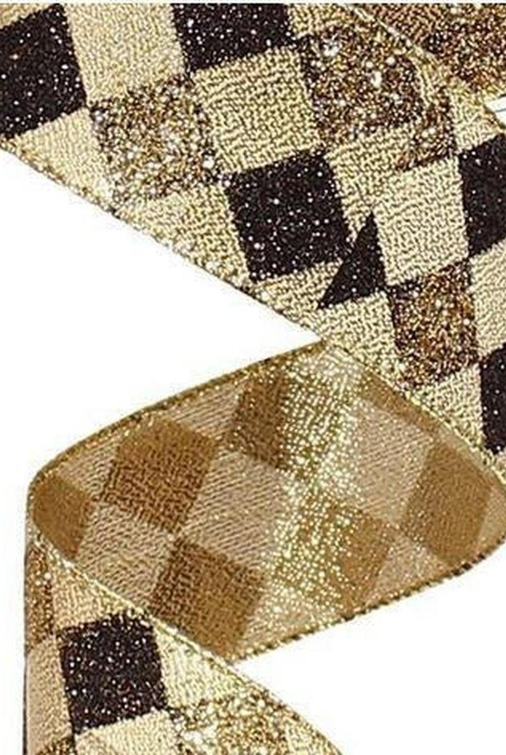 Shop For 1.5" Glitter Diamond Check Ribbon: Black & Gold (10 Yards) at Michelle's aDOORable Creations