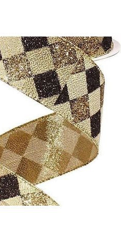 1.5" Glitter Diamond Check Ribbon: Black & Gold (10 Yards) - Michelle's aDOORable Creations - Wired Edge Ribbon