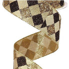 Shop For 1.5" Glitter Diamond Check Ribbon: Black & Gold (10 Yards) at Michelle's aDOORable Creations