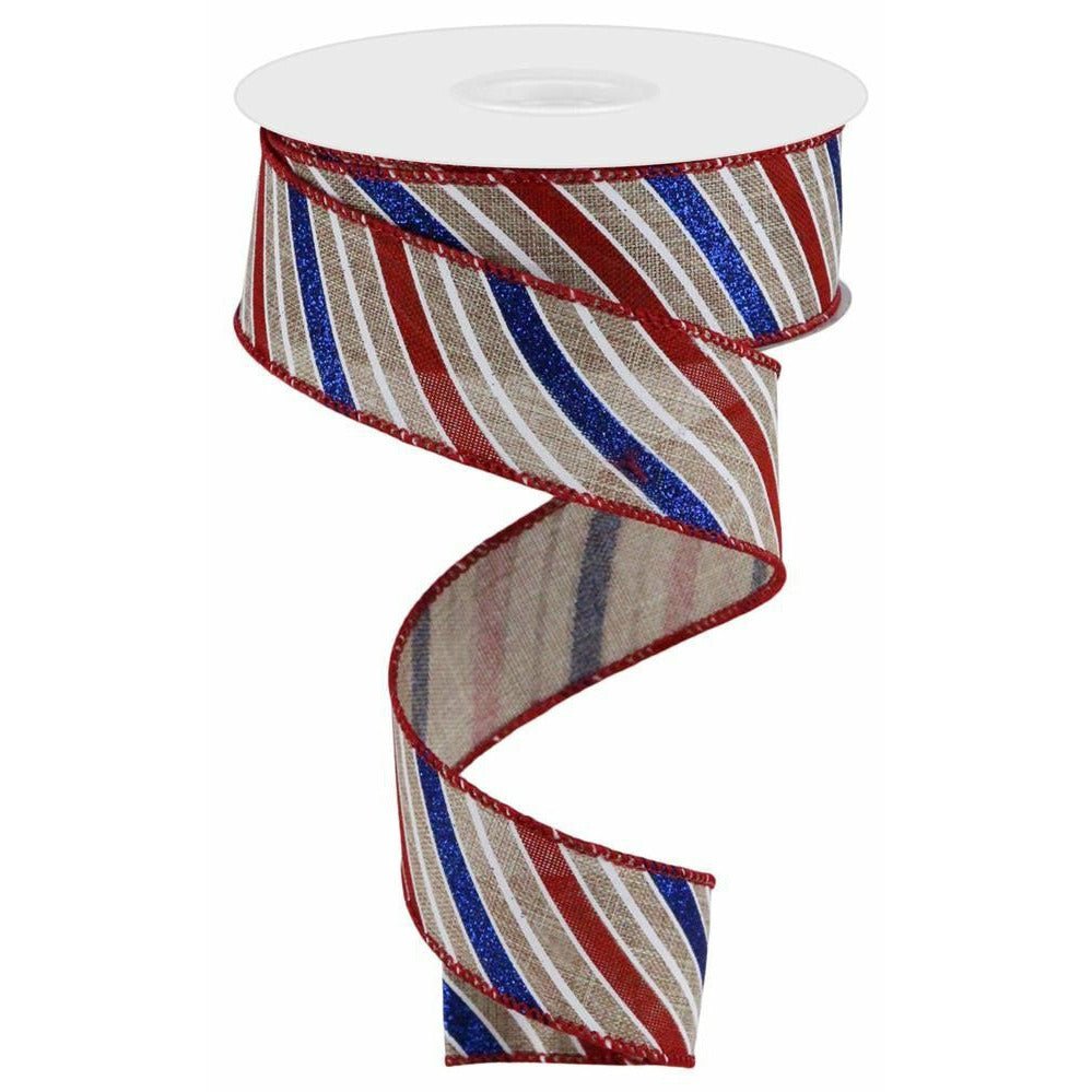 Shop For 1.5" Glitter Multi Diagonal Stripe Ribbon: Natural (10 Yards) at Michelle's aDOORable Creations