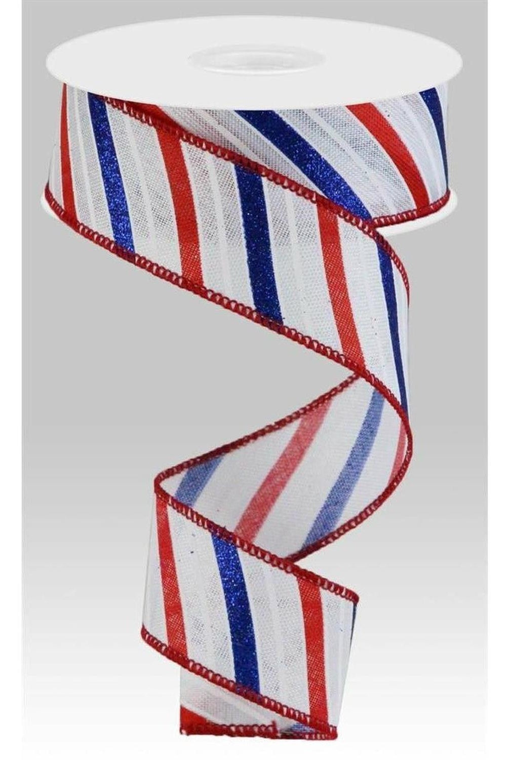 1.5" Glitter Multi Diagonal Stripe Ribbon: White (10 Yards)