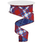 Shop For 1.5" Glitter Plaid Royal Ribbon: Royal Blue, Red & White (10 Yards) at Michelle's aDOORable Creations