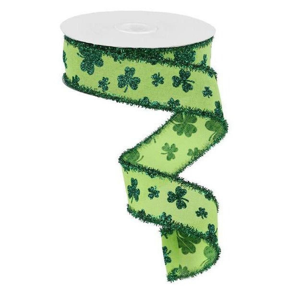 Shop For 1.5" Glitter Shamrock Tinsel Ribbon: Bright Green (10 Yards) at Michelle's aDOORable Creations
