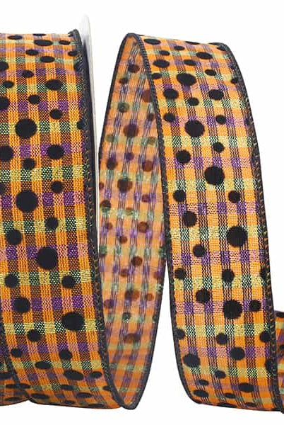Shop For 1.5" Halloween Felt Dots Ribbon: Orange/Purple (20 Yards) at Michelle's aDOORable Creations