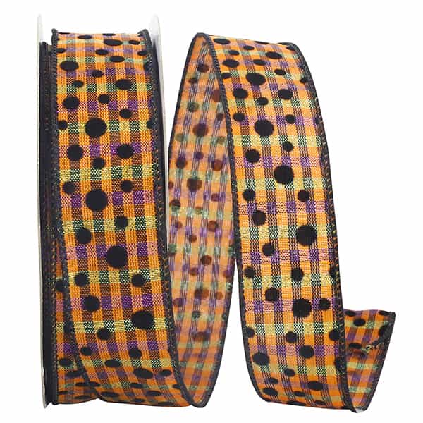 Shop For 1.5" Halloween Felt Dots Ribbon: Orange/Purple (20 Yards) at Michelle's aDOORable Creations
