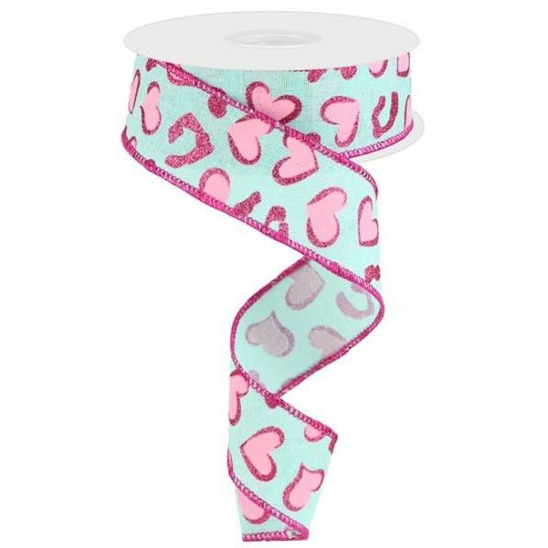 Shop For 1.5" Heart Leopard Spots Ribbon: Mint Green (10 Yard) at Michelle's aDOORable Creations