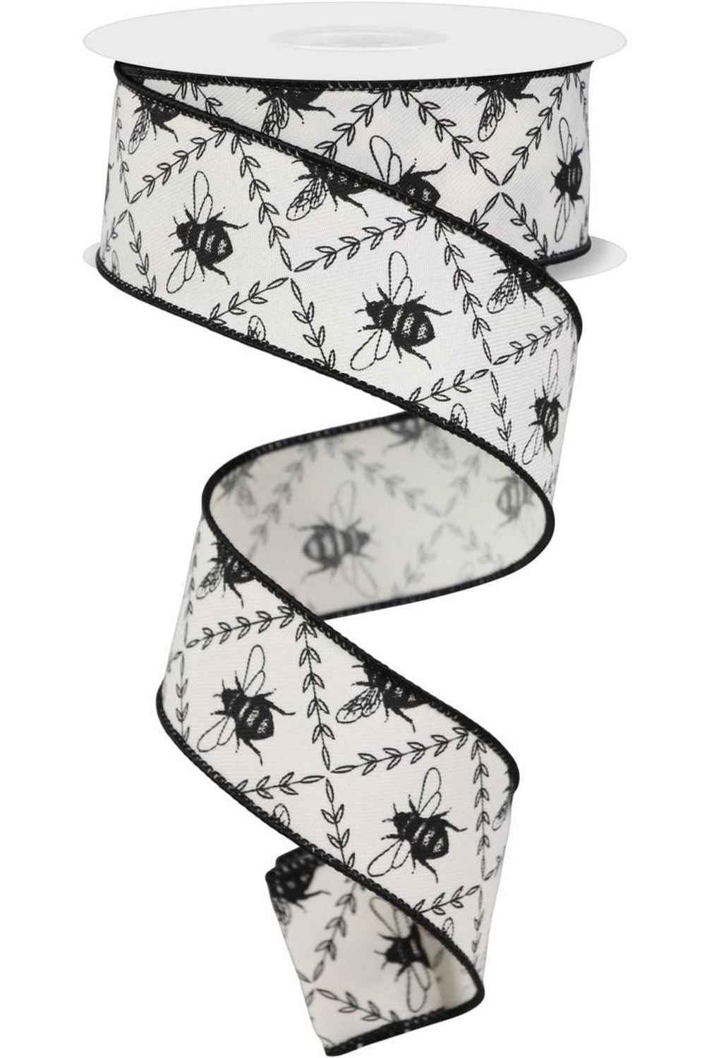 Shop For 1.5" Honey Bee Trellis On Diagonal Ribbon Ivory (10 Yards) at Michelle's aDOORable Creations