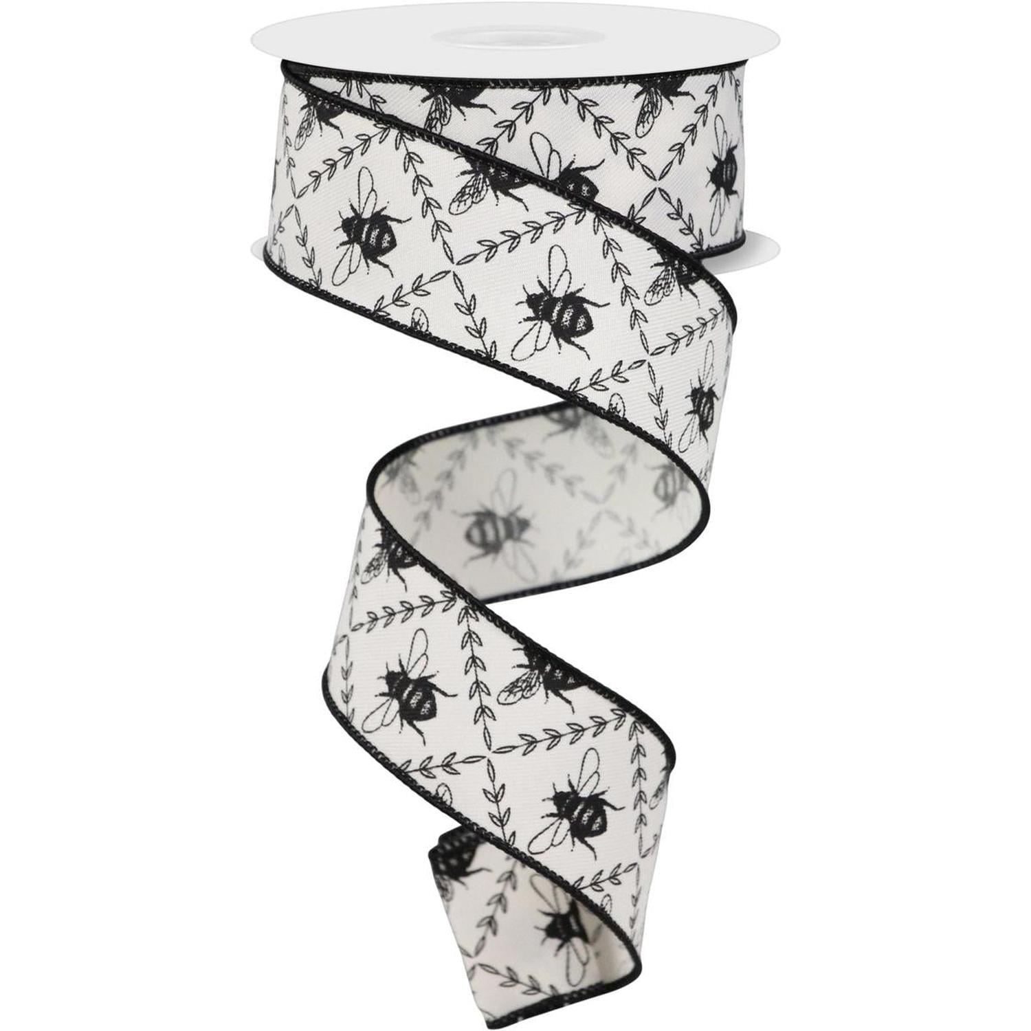 Shop For 1.5" Honey Bee Trellis On Diagonal Ribbon Ivory (10 Yards) at Michelle's aDOORable Creations