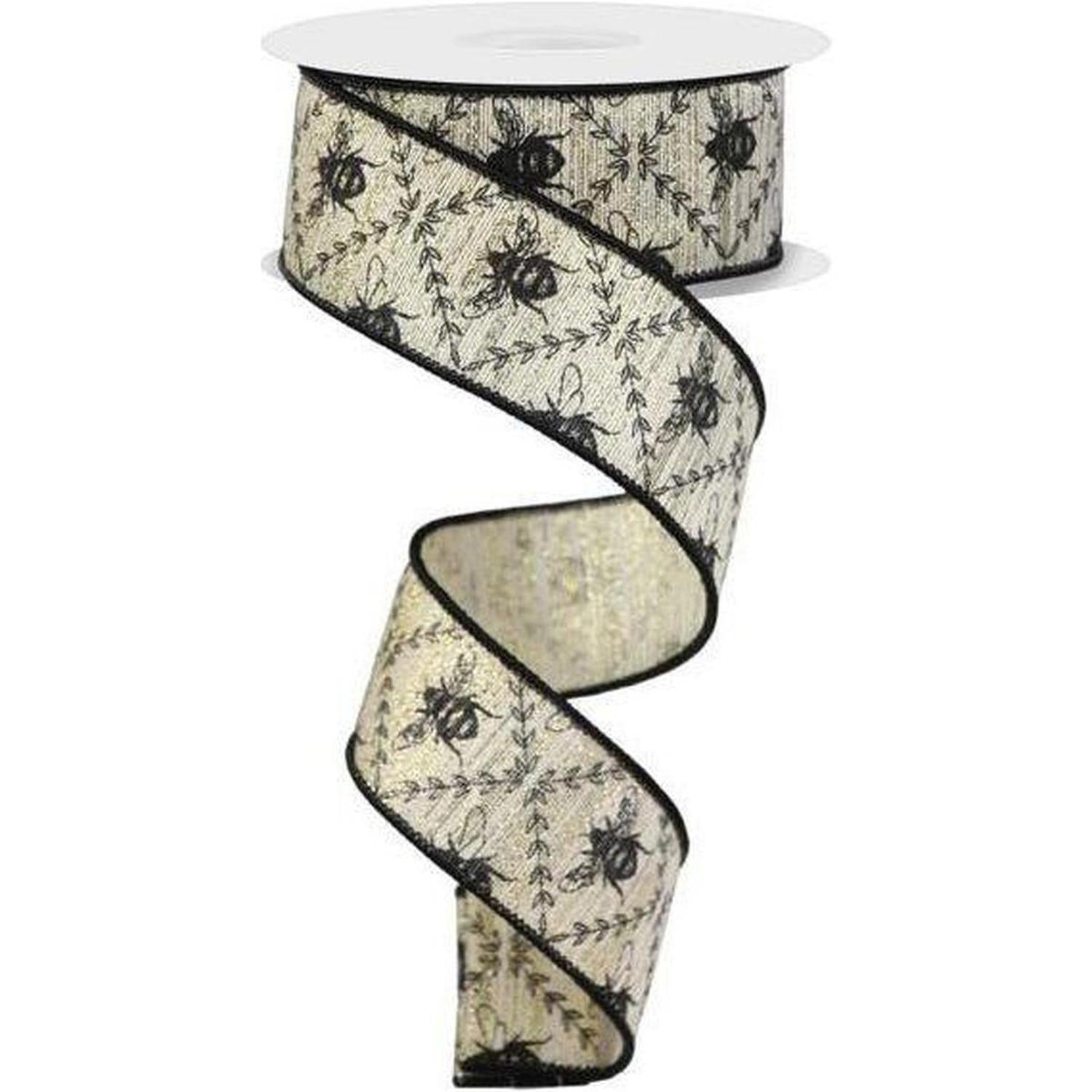 Shop For 1.5" Honey Bee Trellis On Metallic Ribbon: Gold (10 Yards) at Michelle's aDOORable Creations
