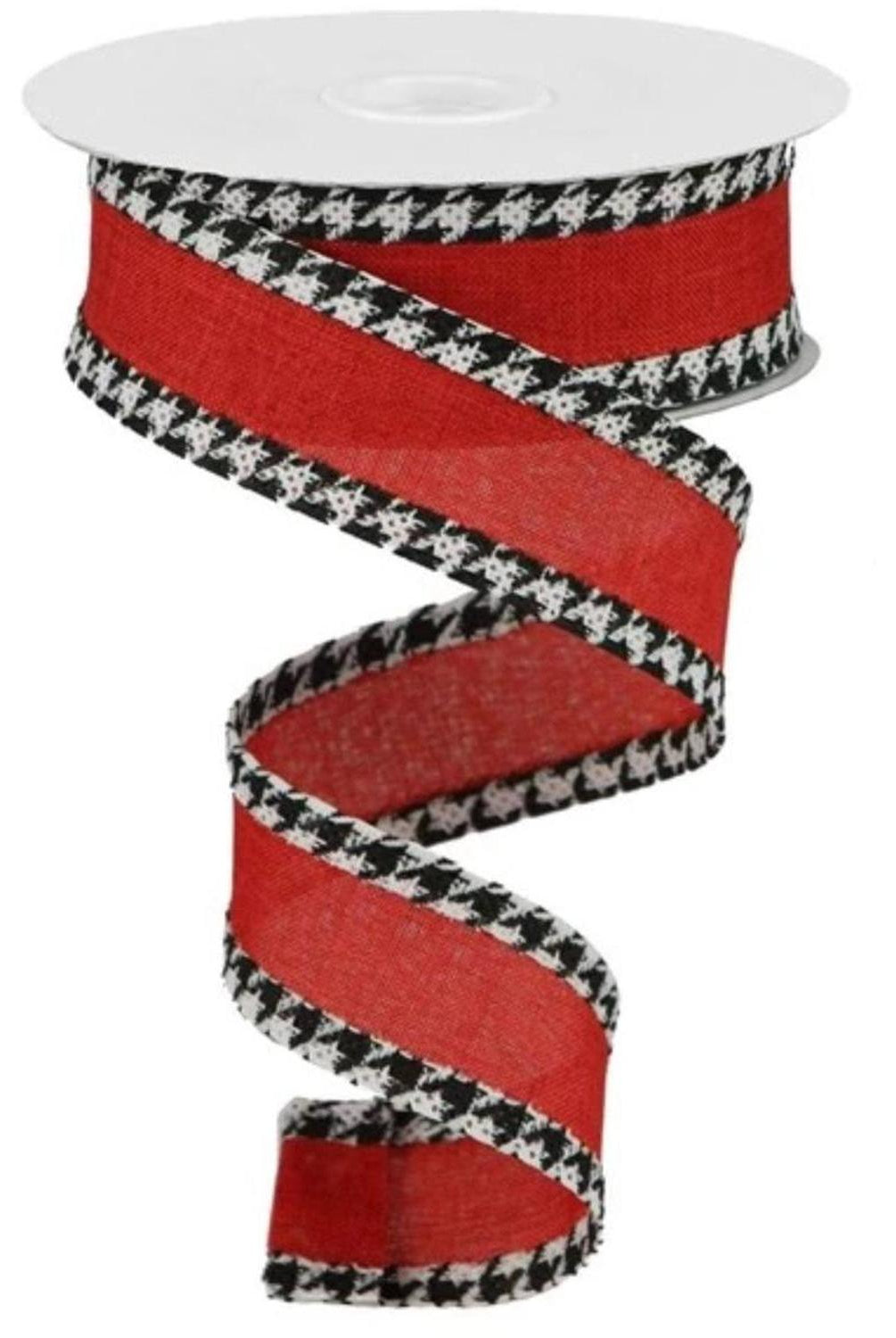 1.5" Houndstooth Edge Ribbon: Red, Black, White (10 Yards)