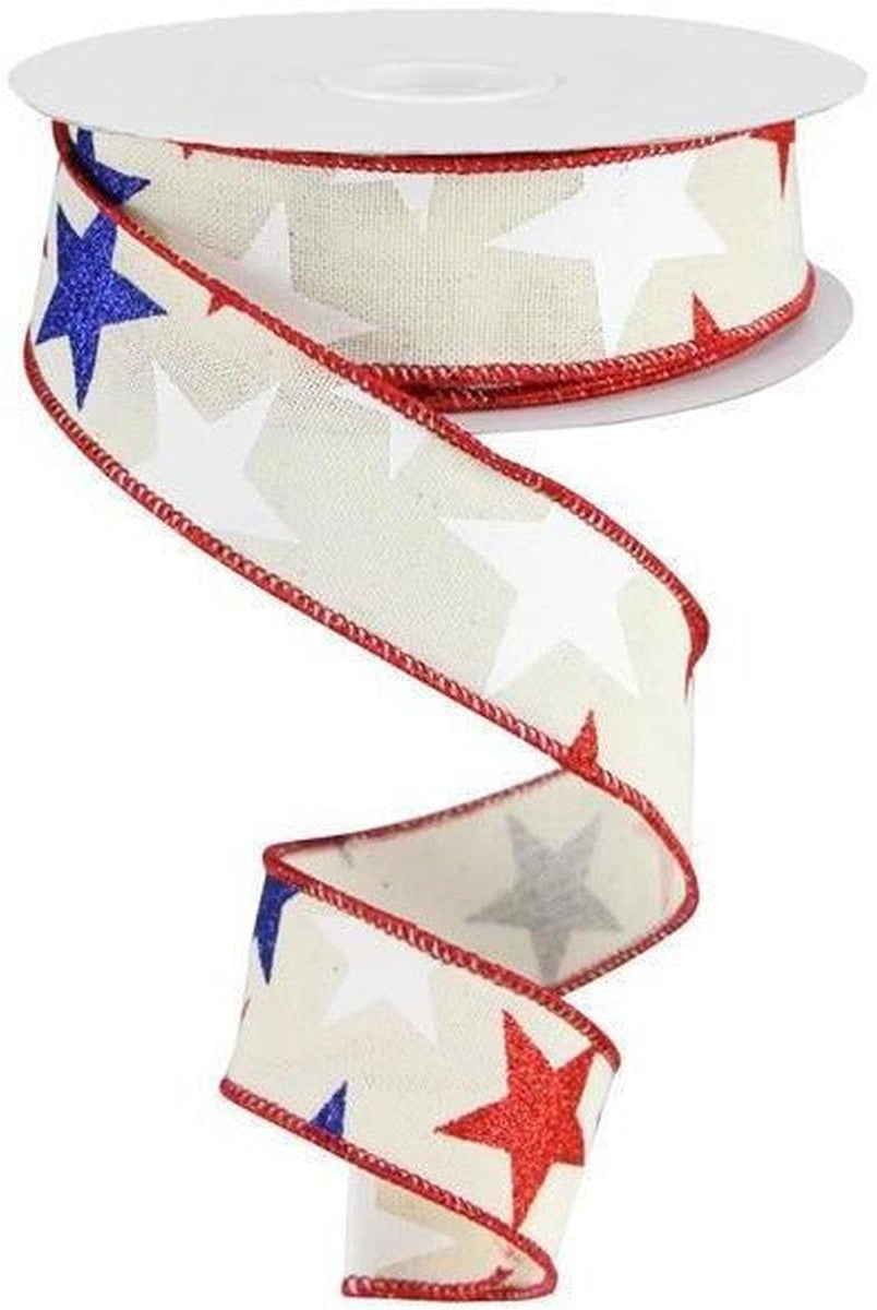 Shop For 1.5" Ivory Cotton Ribbon: Patriotic Stars (10 Yards) at Michelle's aDOORable Creations