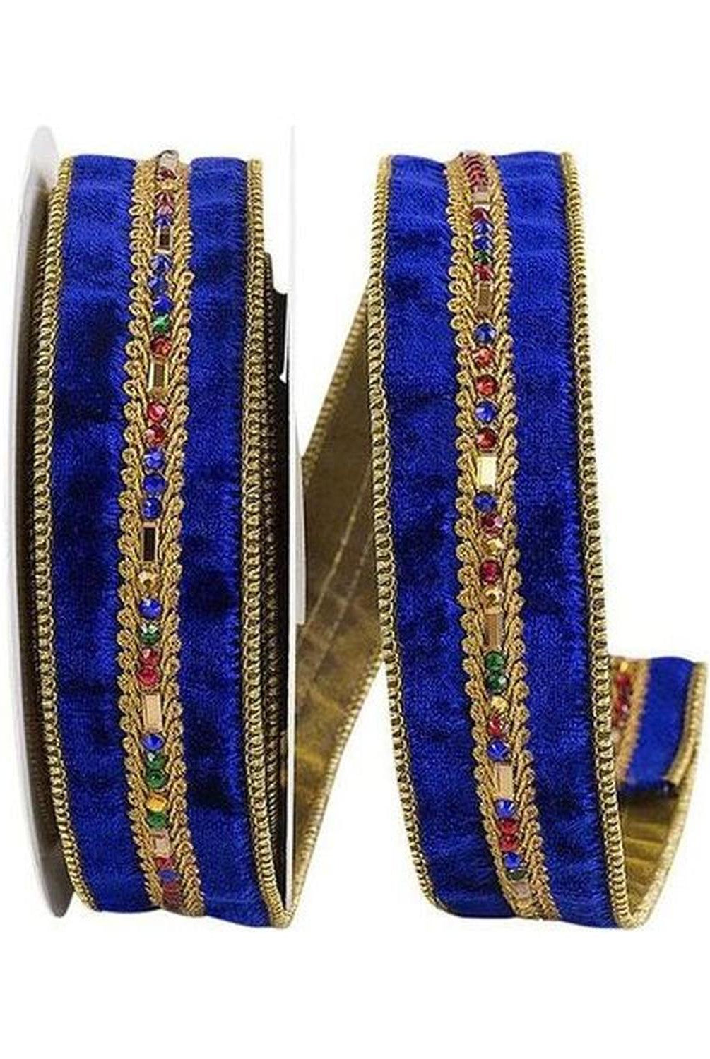 Shop For 1.5" Jewel Stones Velvet Ribbon: Royal Blue (5 Yards) at Michelle's aDOORable Creations