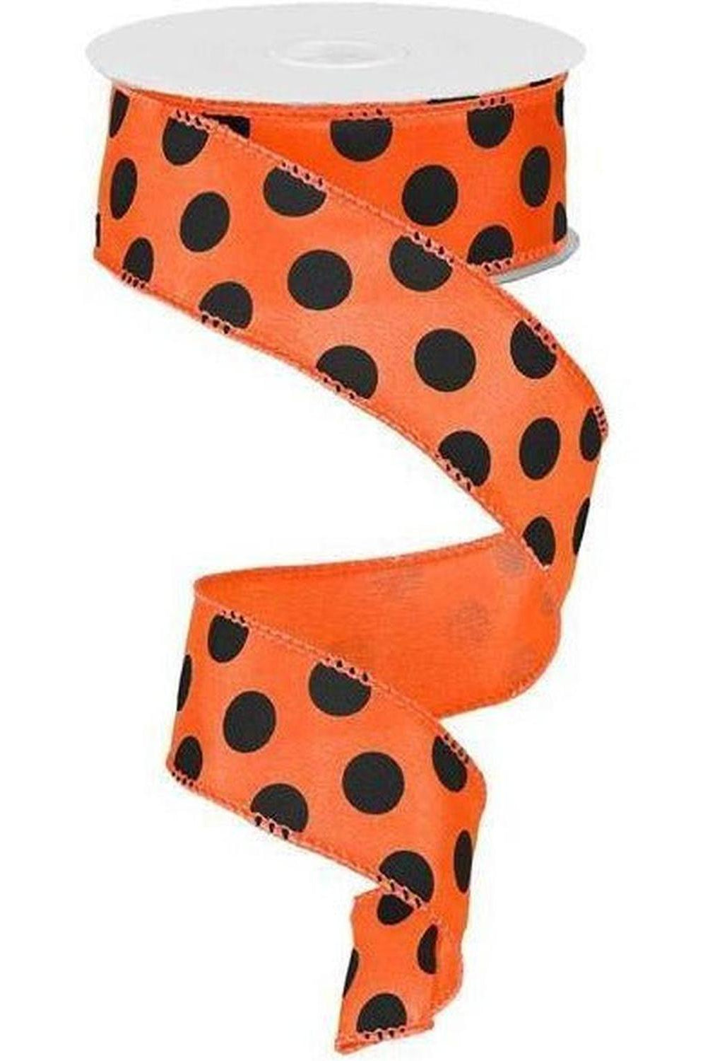 1.5" Large Polka Dot Ribbon: Orange & Black (10 Yards)