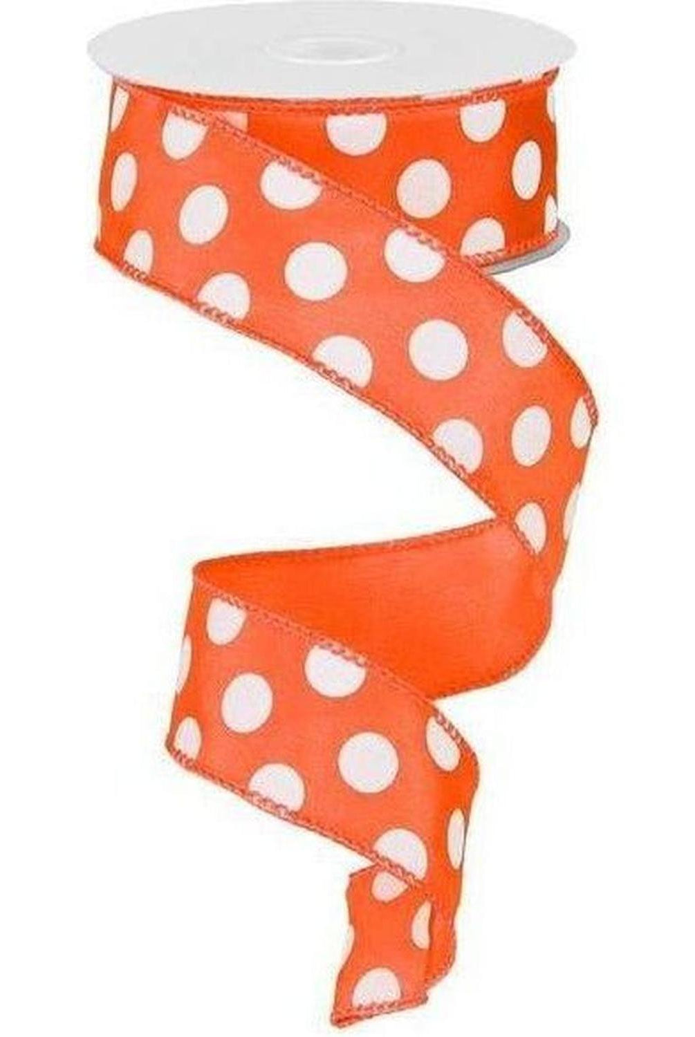 1.5" Large Polka Dot Ribbon: Orange/White (10 Yards)
