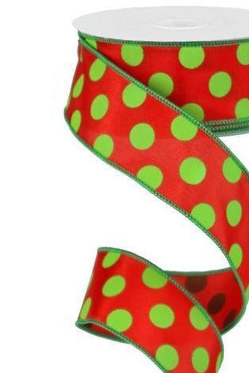 Shop For 1.5" Large Polka Dot Ribbon: Red & Lime Green (10 Yards) at Michelle's aDOORable Creations